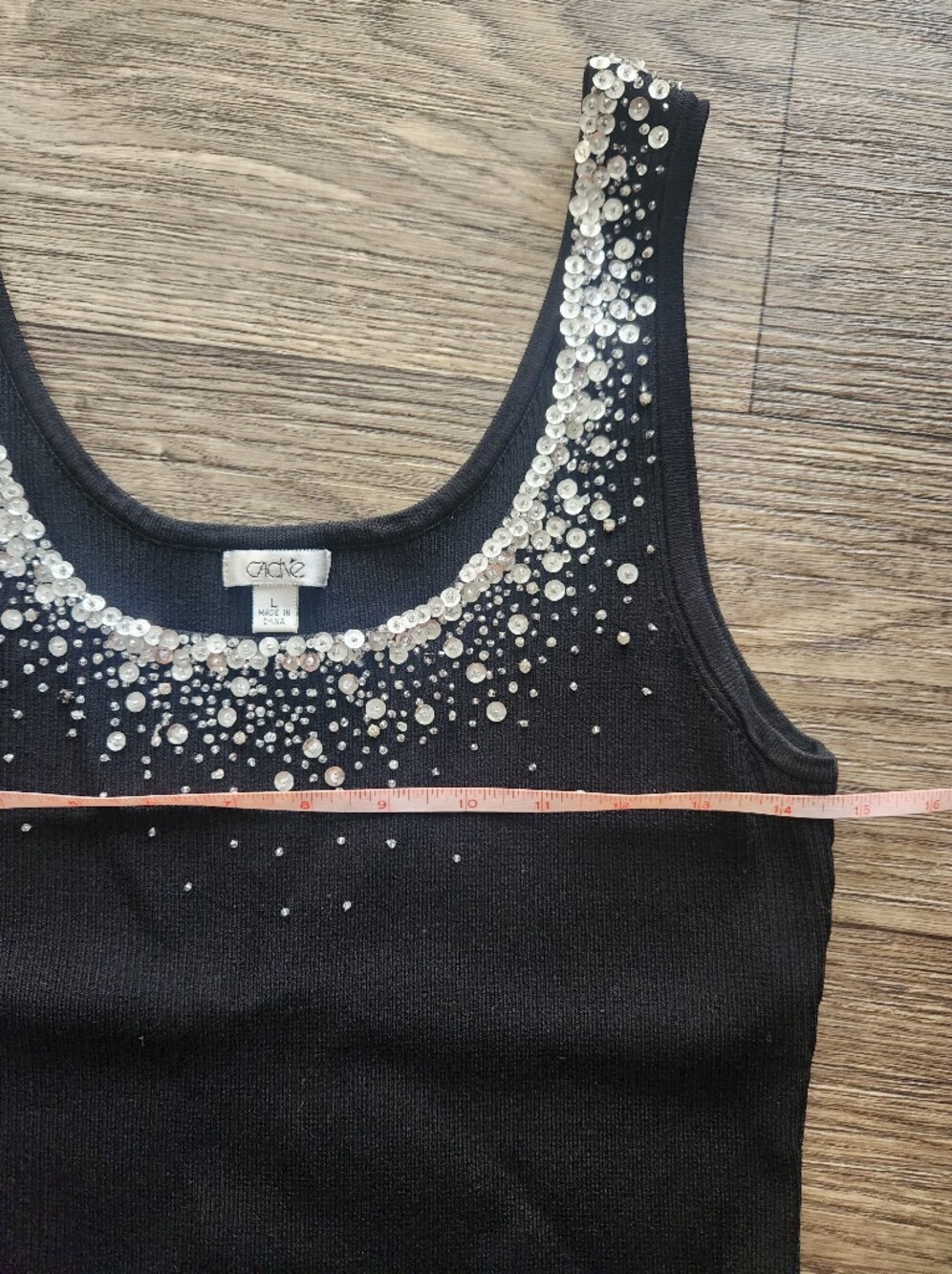 Vintage Cache Black Ribbed Sequin Embellished Tank Top Size Large - Picture 5 of 7